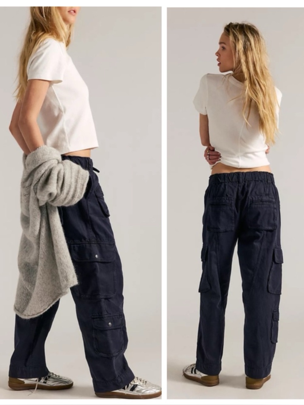 Free People Dark Navy Low Rise Tahiti Cargo Pants